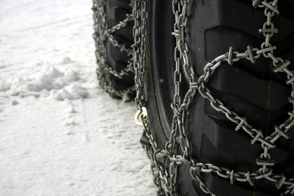 snow chains on semi truck tires